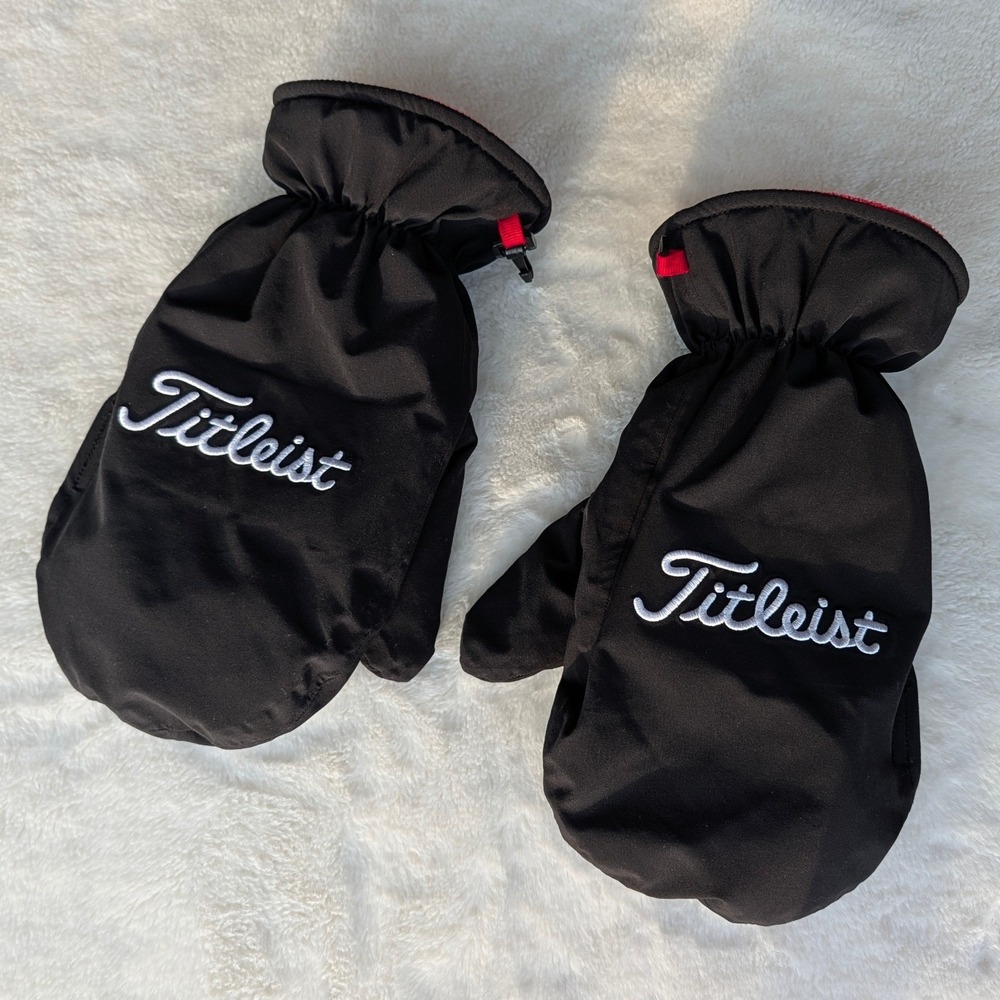 Titleist Golf Cart Mittens Black Red Fleece Lined Winter Hand Warmers Mens OS